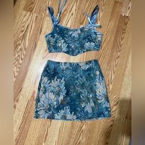 2 piece top & skirt floral coquette style blue